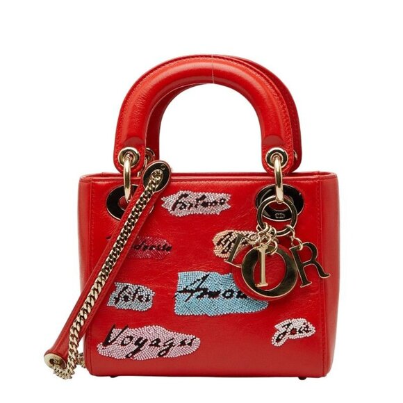 Dior Handbags - Dior Visual Lady Dior Mini 2-Way Shoulder Bag Red Leather